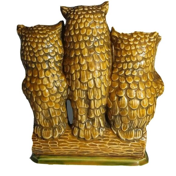 Vintage See, Speak and Hear No Evil, Glazed Ceramic Porcelain Owls Figurine - Picture 2 of 6